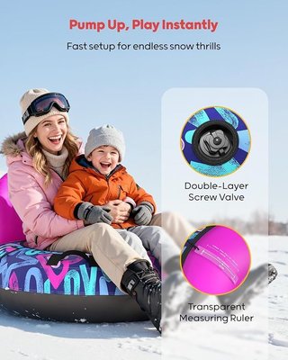 QPAU Trineo nieve inflable 112cm Rosa para niños
