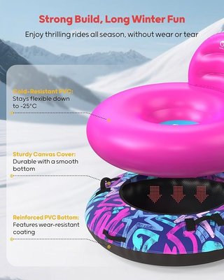 QPAU Trineo nieve inflable 112cm Rosa para niños