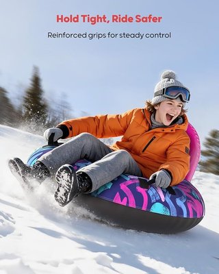 QPAU Trineo nieve inflable 112cm Rosa para niños