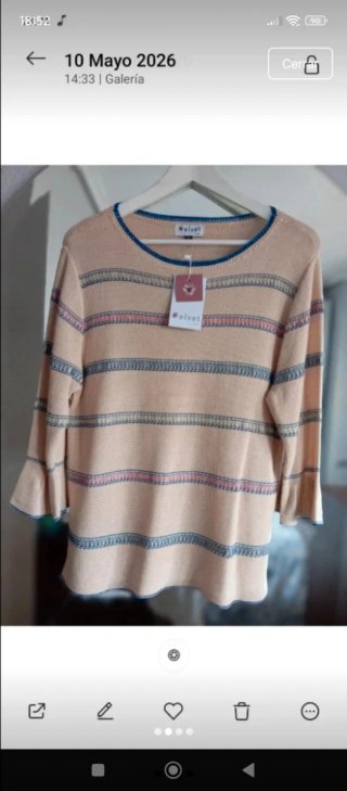 Jersey Velvet beige con rayas rosas y azules