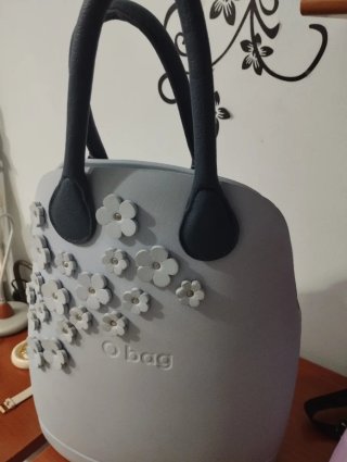 Borsa O bag grigio/blu con fiori