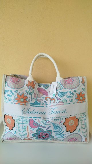 Borsa Mare Spiaggia Fantasia Fiori Juta Nuova