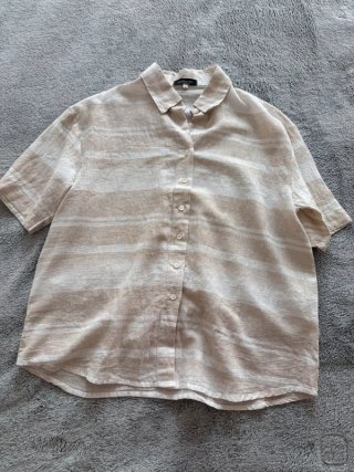Camicia lino/cotone beige/bianca Tg L