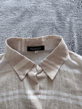 Camicia lino/cotone beige/bianca Tg L
