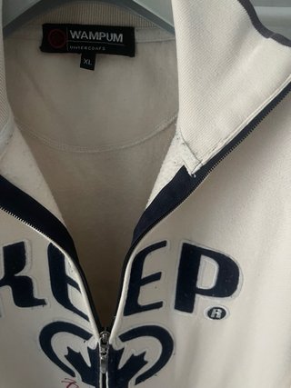 Felpa beige con zip e stampe