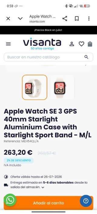 Apple Watch SE 3 Star light aluminio