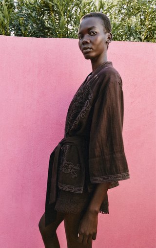 Chaqueta kimono Zara bordado marrón XS-S