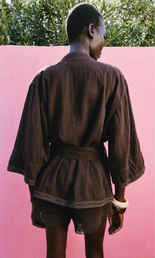 Chaqueta kimono Zara bordado marrón XS-S
