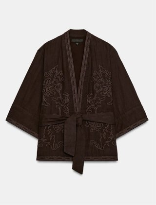 Chaqueta kimono Zara bordado marrón XS-S