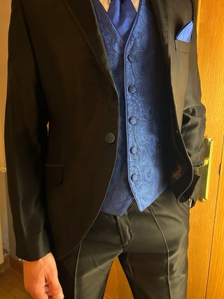 Traje de Novio Italiano Negro y Azul