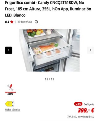 Frigorífico Combi Candy CNCQ2T618DW Blanco