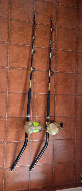 Cañas Curricán 80lb Mango Curvo y carretes