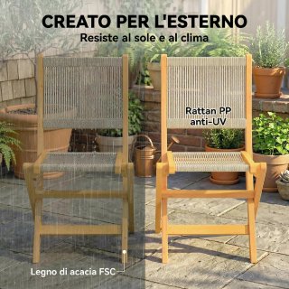 Set 2 Sedie Pieghevoli Giardino Rattan PE Acacia