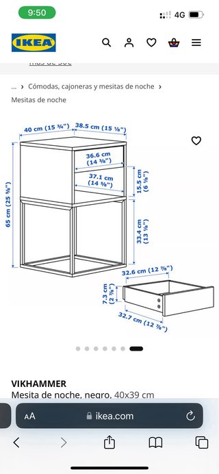 Mesita de noche IKEA VIKHAMMER negra