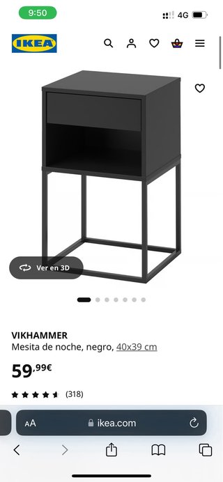 Mesita de noche IKEA VIKHAMMER negra