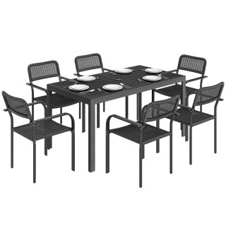 Set Pranzo Esterno Nero Tavolo con Foro 6 Sedie