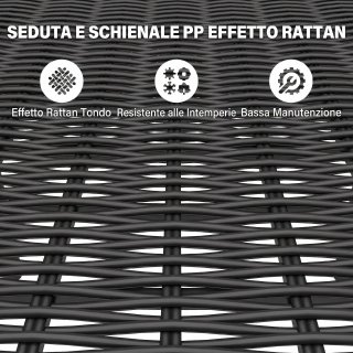 Set Pranzo Esterno Nero Tavolo con Foro 6 Sedie