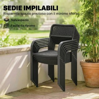 Set Pranzo Esterno Nero Tavolo con Foro 6 Sedie