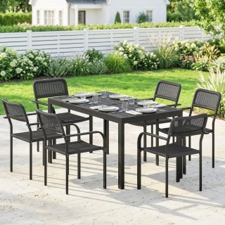 Set Pranzo Esterno Nero Tavolo con Foro 6 Sedie