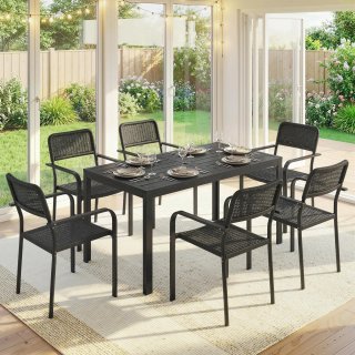 Set Pranzo Esterno Nero Tavolo con Foro 6 Sedie