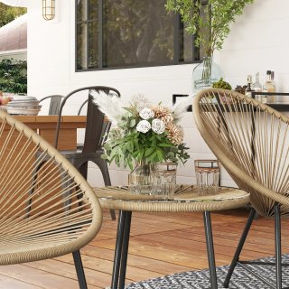 Set da Giardino 3 Pezzi Rattan PE Acciaio Nero