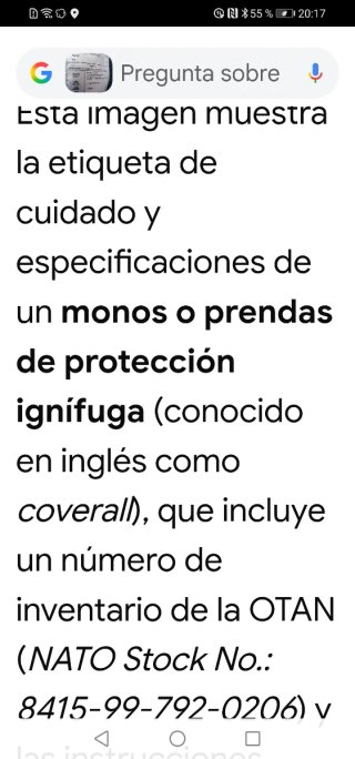 Mono ignífugo Nato Talla XL