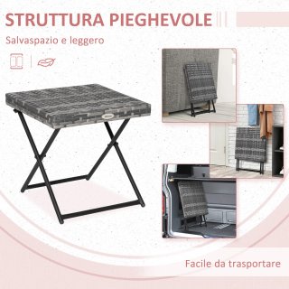 Tavolino da Giardino Pieghevole in Rattan Grigio