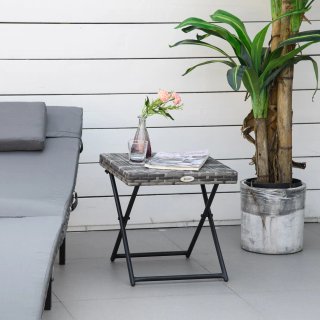 Tavolino da Giardino Pieghevole in Rattan Grigio