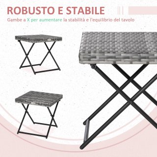 Tavolino da Giardino Pieghevole in Rattan Grigio