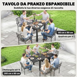 Tavolo da Giardino Allungabile in Alluminio Nero