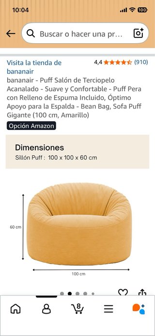 Puf de pana amarillo sofa sillon puff salon 100cm