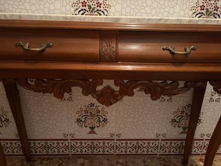 RECIBIDOR CLASICO DE MADERA CONSOLA MARMOL-ESPEJO