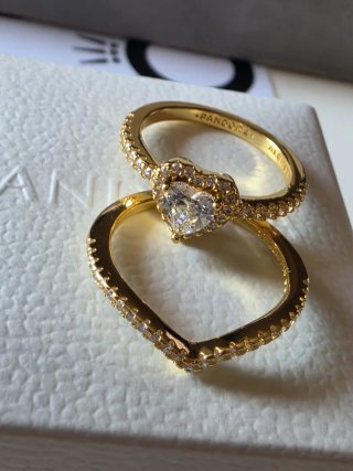 Set Anillos Pandora Corazón Oro