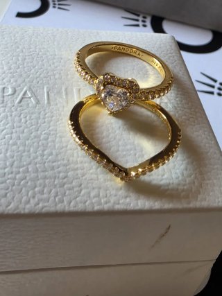 Set Anillos Pandora Corazón Oro