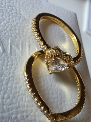 Set Anillos Pandora Corazón Oro