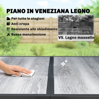 Tavolo Giardino 4-6 Persone Effetto Legno Acciaio