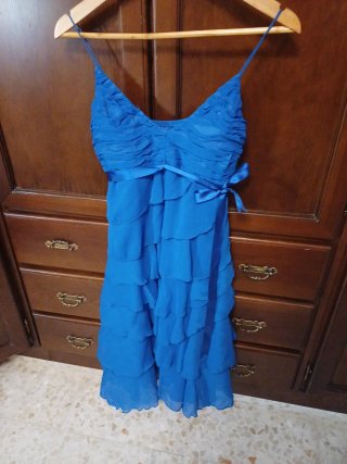 Vestido fiesta gasa volantes azul talla 40