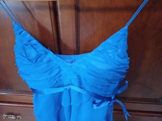 Vestido fiesta gasa volantes azul talla 40