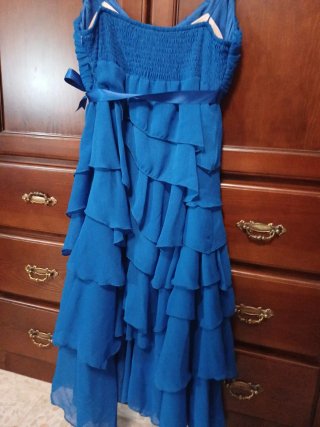 Vestido fiesta gasa volantes azul talla 40