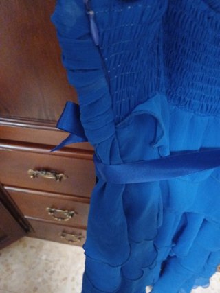 Vestido fiesta gasa volantes azul talla 40