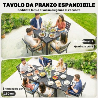 Tavolo Allungabile Giardino 4-6 Posti 80/160x80cm