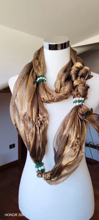 Foulard donna oro con perline