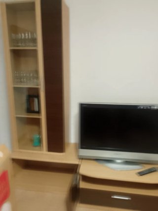 Mueble salón modular madera y cristal + estantería