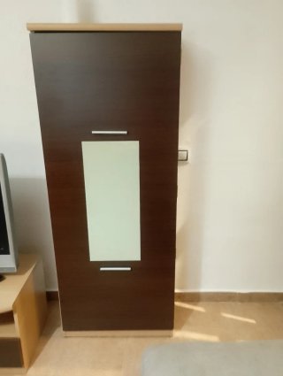 Mueble salón modular madera y cristal + estantería