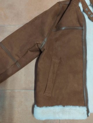 Cazadora aviador mujer marrón y blanco