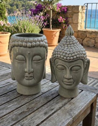 Portavaso + Testa Buddha (Altezza 25 e 28 cm)