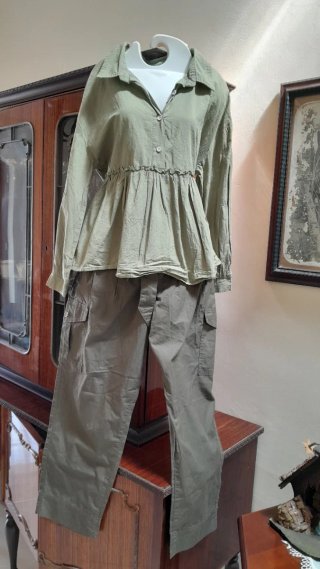 Completo Blusa e Pantaloni Cotone Verde