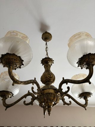 LÁMPARA TECHO CLÁSICA-BRONCE/LATÓN-5 LUCES TULIPAS
