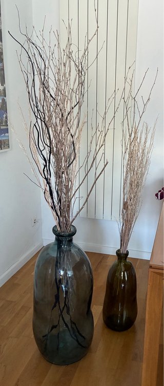 2 Botellas Decorativas Vidrio Marrón/Transparente