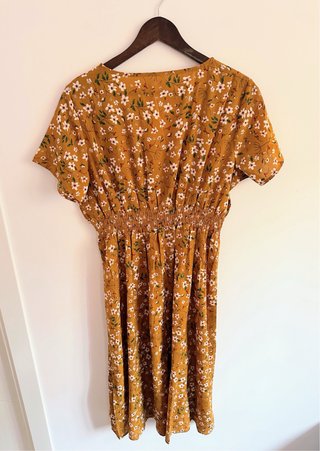 Vestido midi floral mostaza boho XL